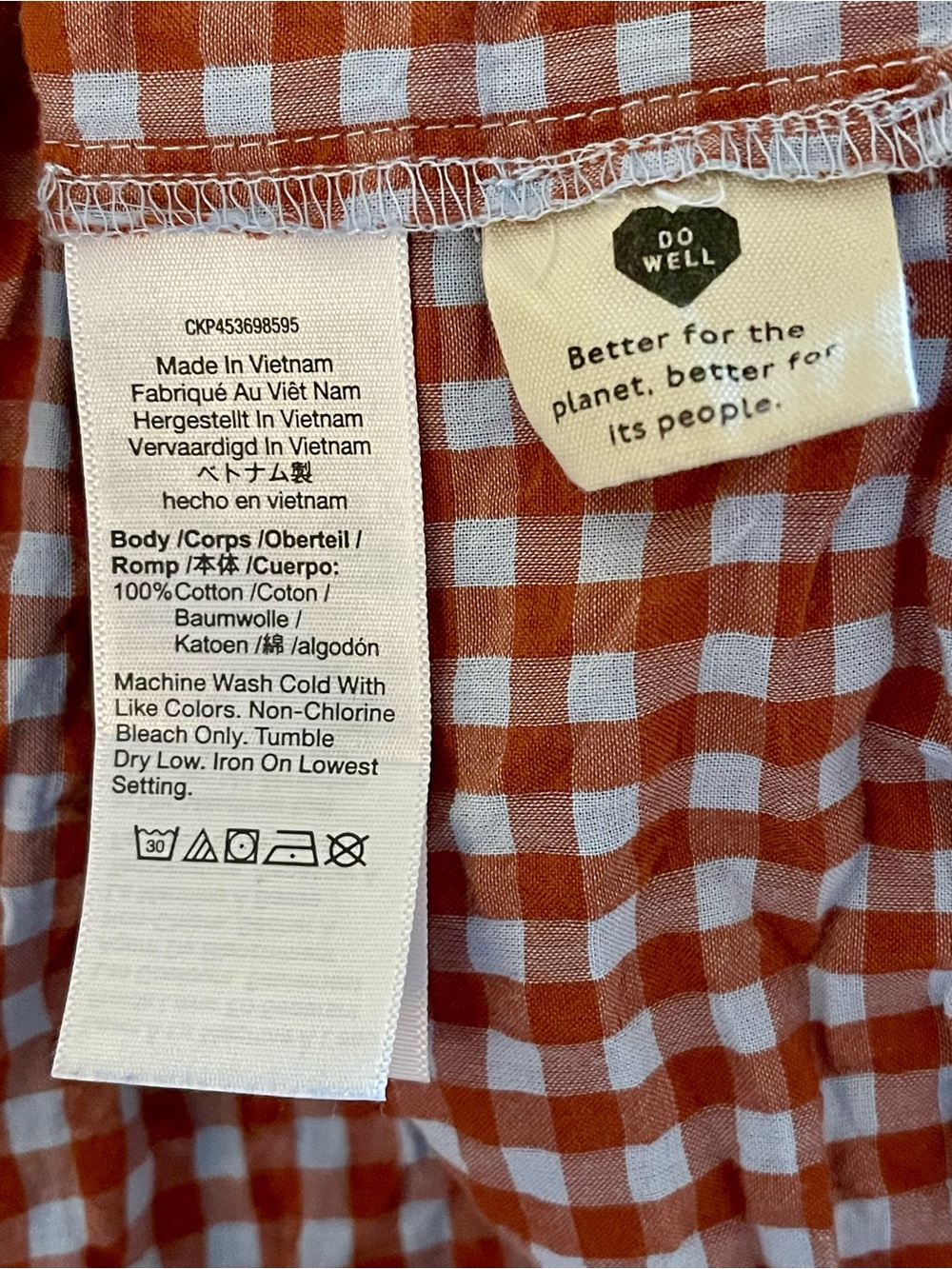 Madewell Rust Gingham Cotton Tiered Mini Dress Balloon Sleeve 8 - Picture 7 of 7